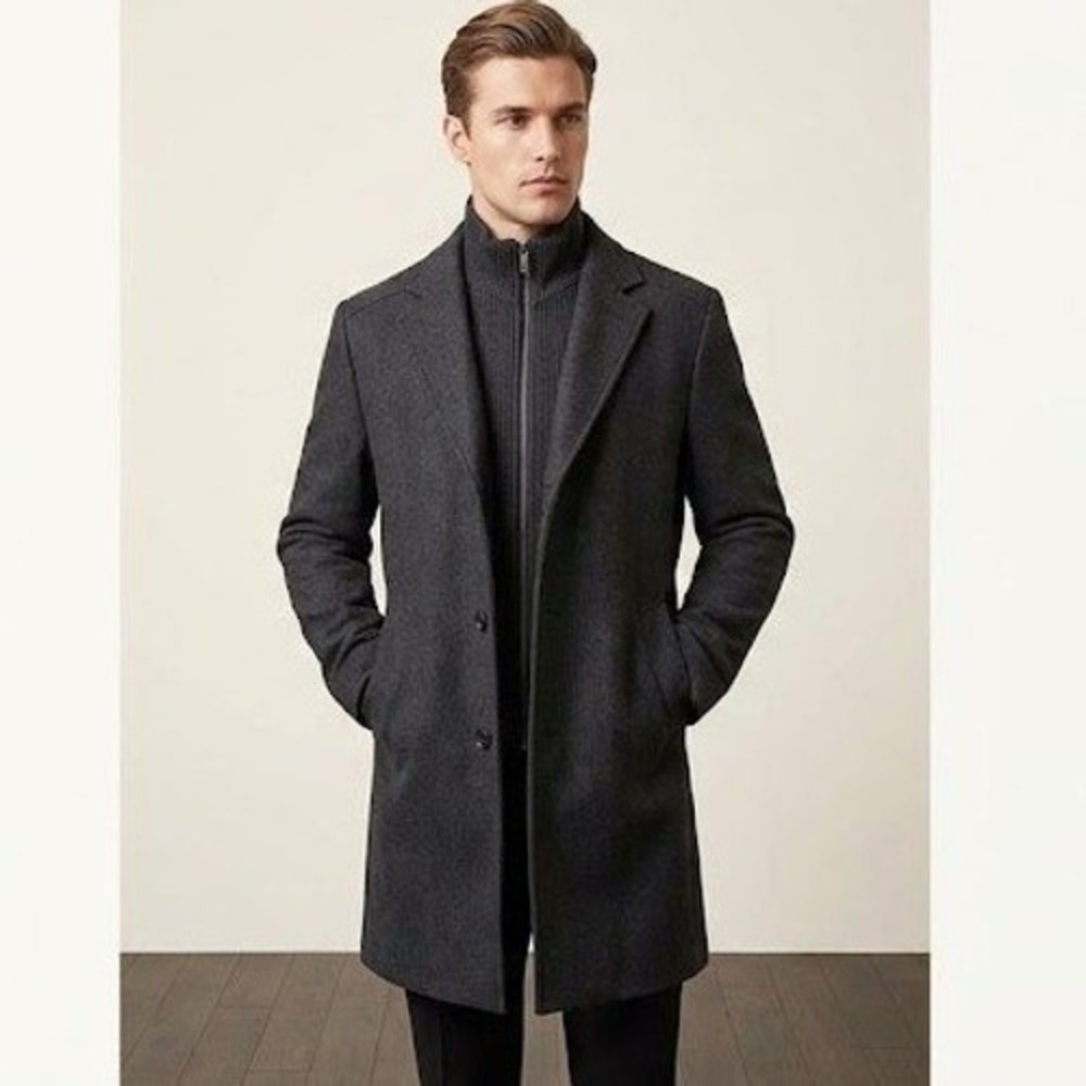 Kenneth Cole Reaction Mens Wool Blend Overcoat Gray Bib Jacket M 40-42